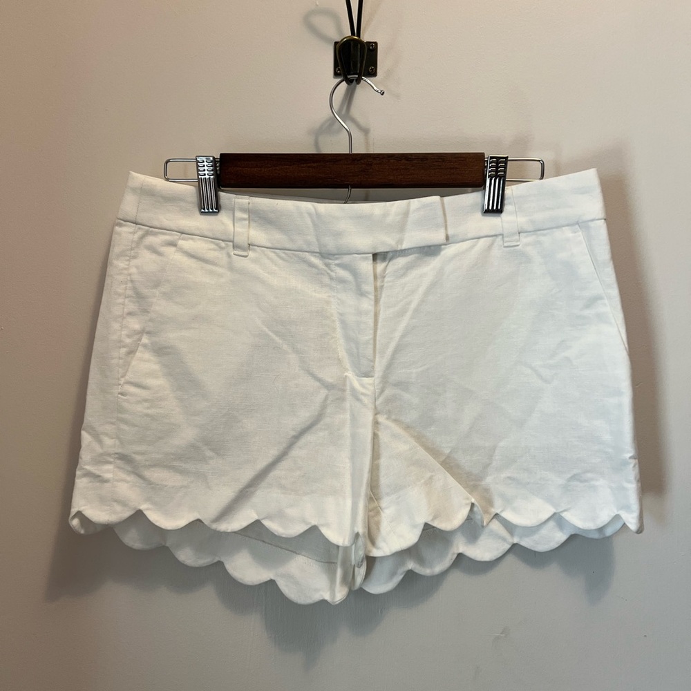 J. Crew High Waist White Scalloped Hem Shorts